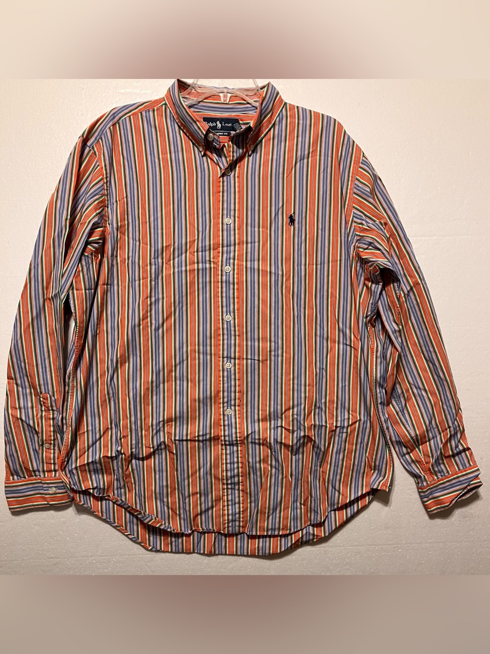 Ralph Lauren XL Multicolor Orange Blue Striped Button-Down Shirt